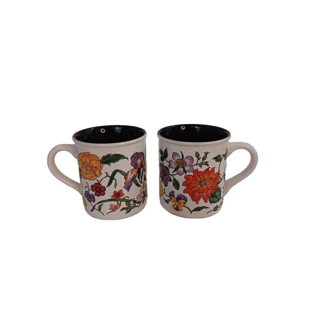 Creative Concepts Enchanted Garden Floral Mugs 1992 Signed